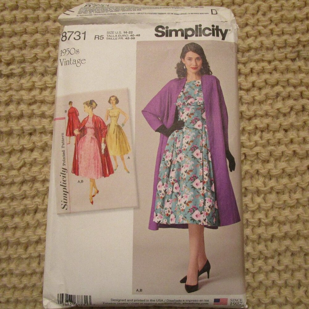 Simplicity 8731 1950's Vintage Pattern for Dress & Coat